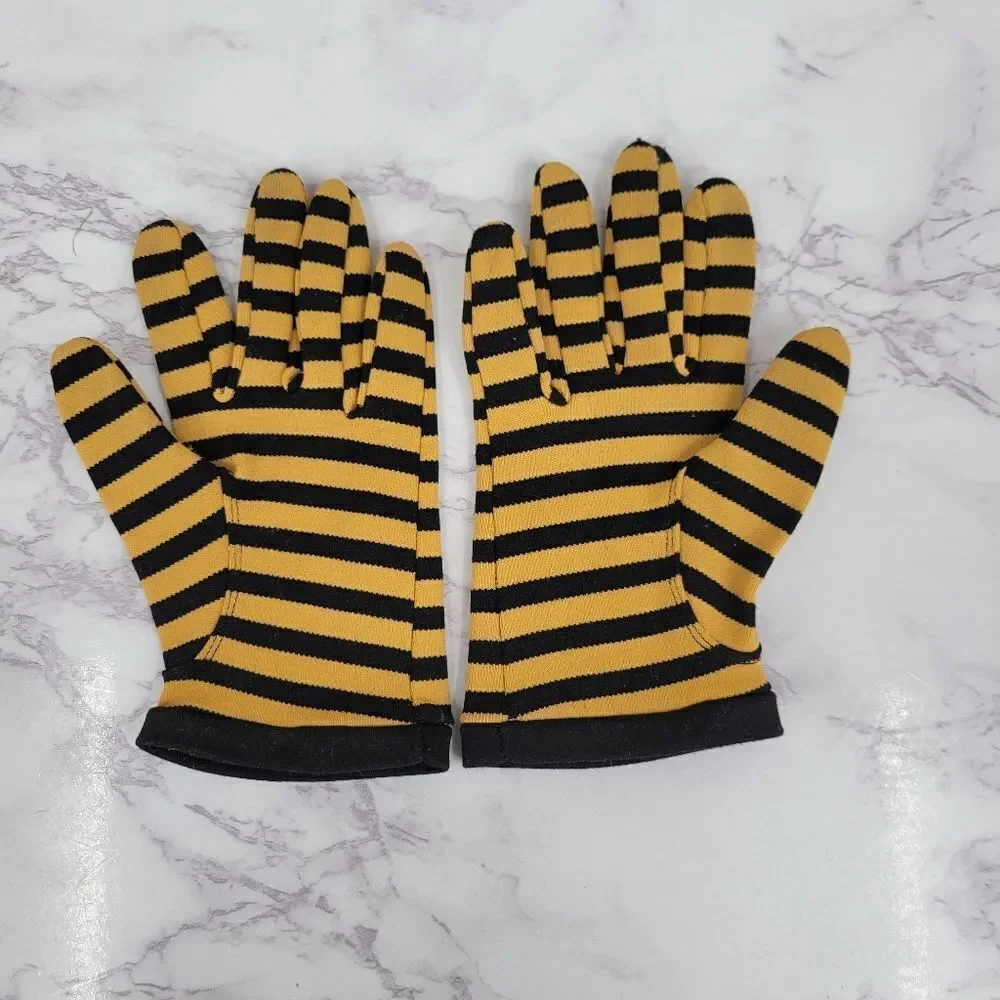 Olga Klein Vintage Nylon Black and Yellow Striped Gloves Bumblebee